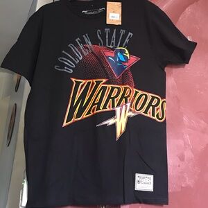 Large Retro Mitchell & Ness Black Golden State Warriors Tee nba basketball T
